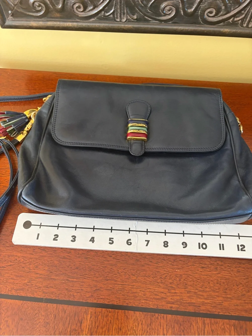 Valentino Orlandi Vintage Navy Leather Crossbody Witt Signature Hardware - Picture 12 of 14